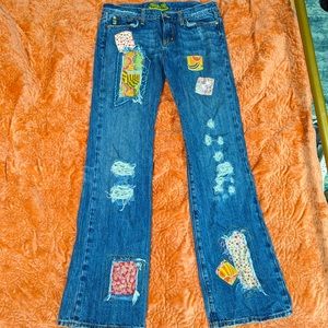 Miss Me Low Rise Flare Patched Jeans - 31